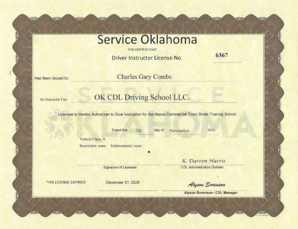 charles gary combs driver instructor license